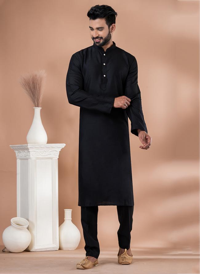 Viscose Black Traditional Wear Plain Kurta Pajama